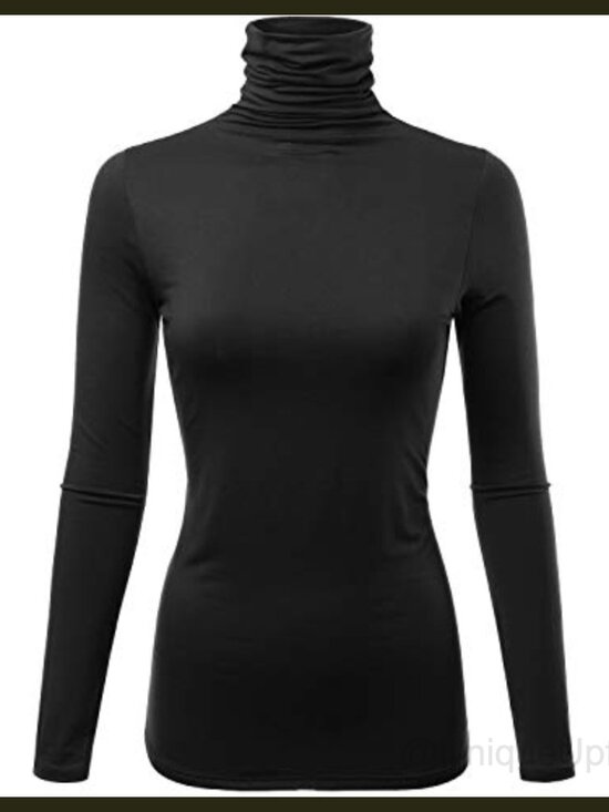 Sweaters - Womens Turtleneck Long Sleeve Pullover Sweater Rayon Spandex Lightweight